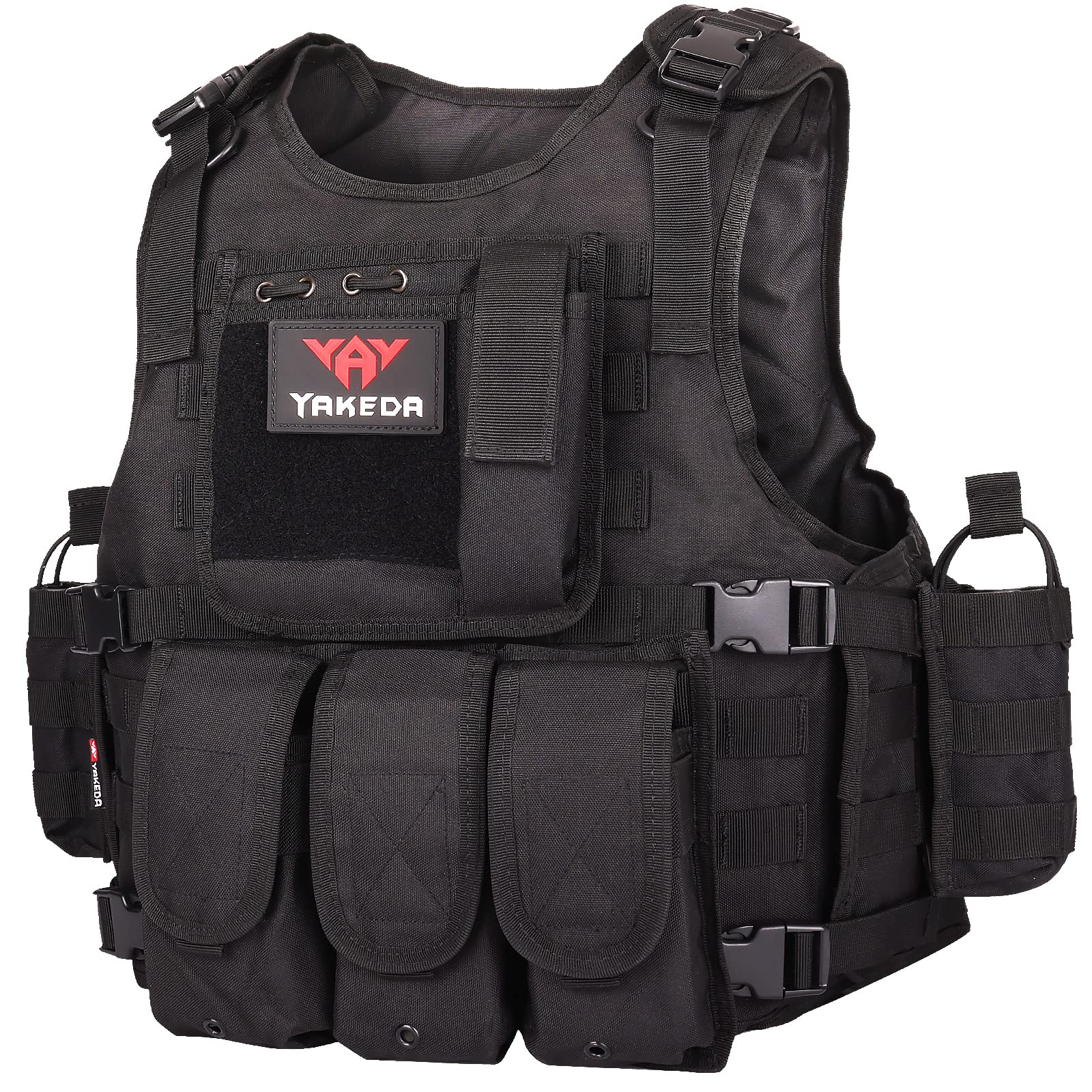 YAKEDA Outdoor Tactical Airsoft Vest Adjustable Fit Adult (US, Alpha, One Size, Regular, Regular, Black)