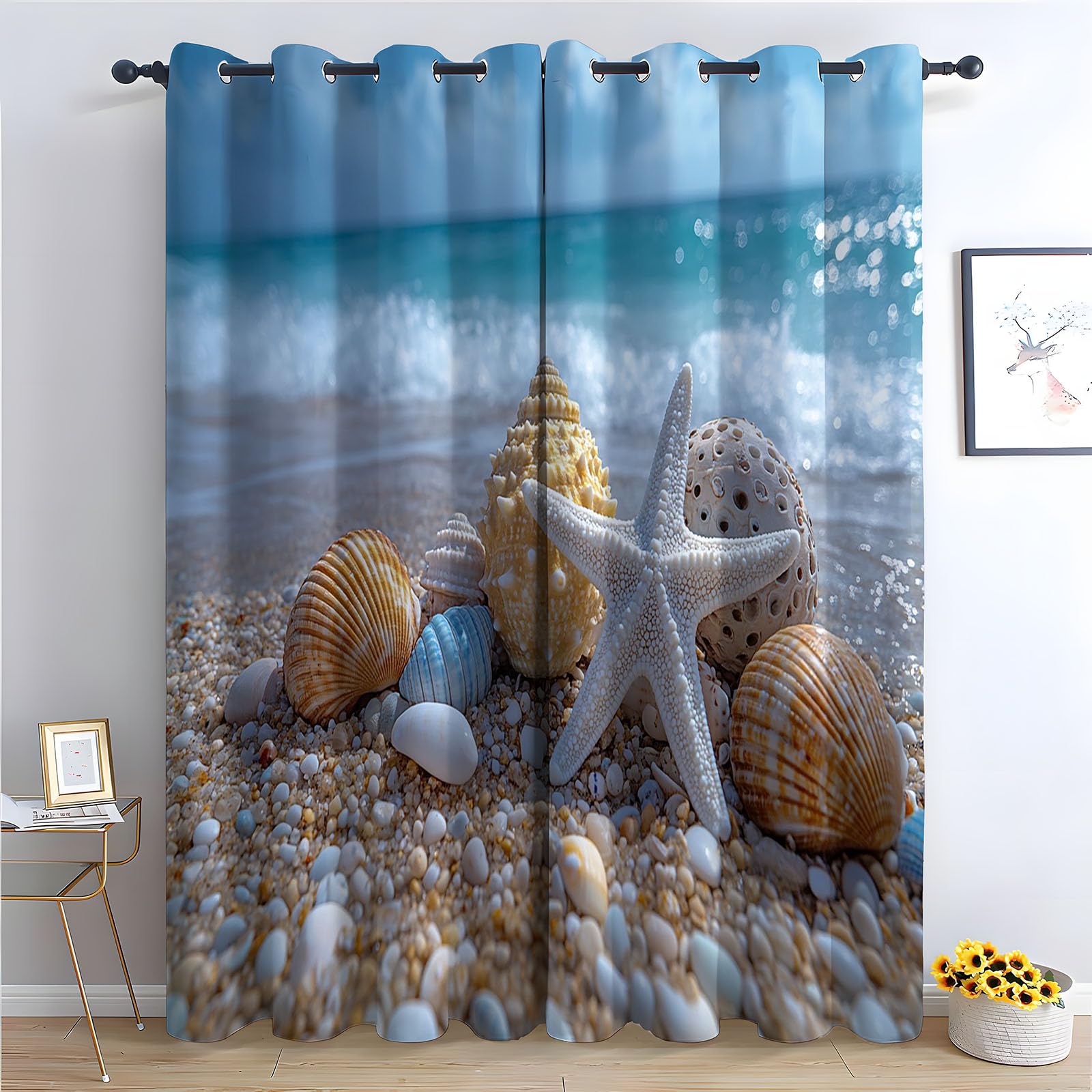 TERUEA Repellent Heavy Duty Weighted Fabric Curtains Various conch shells sunny beach Curtains Long Outdoor Scene-52 W x 108" L (Pack of 2)