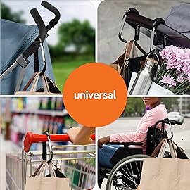 Baby Uma XL Stroller Hooks for Bags (2 Pack) - Universal Stroller Clips and Hooks with Foam Handle, 11 lb Weight Capacity per Carabiner, Adjustable & Non-Slip, Baby Travel Essential