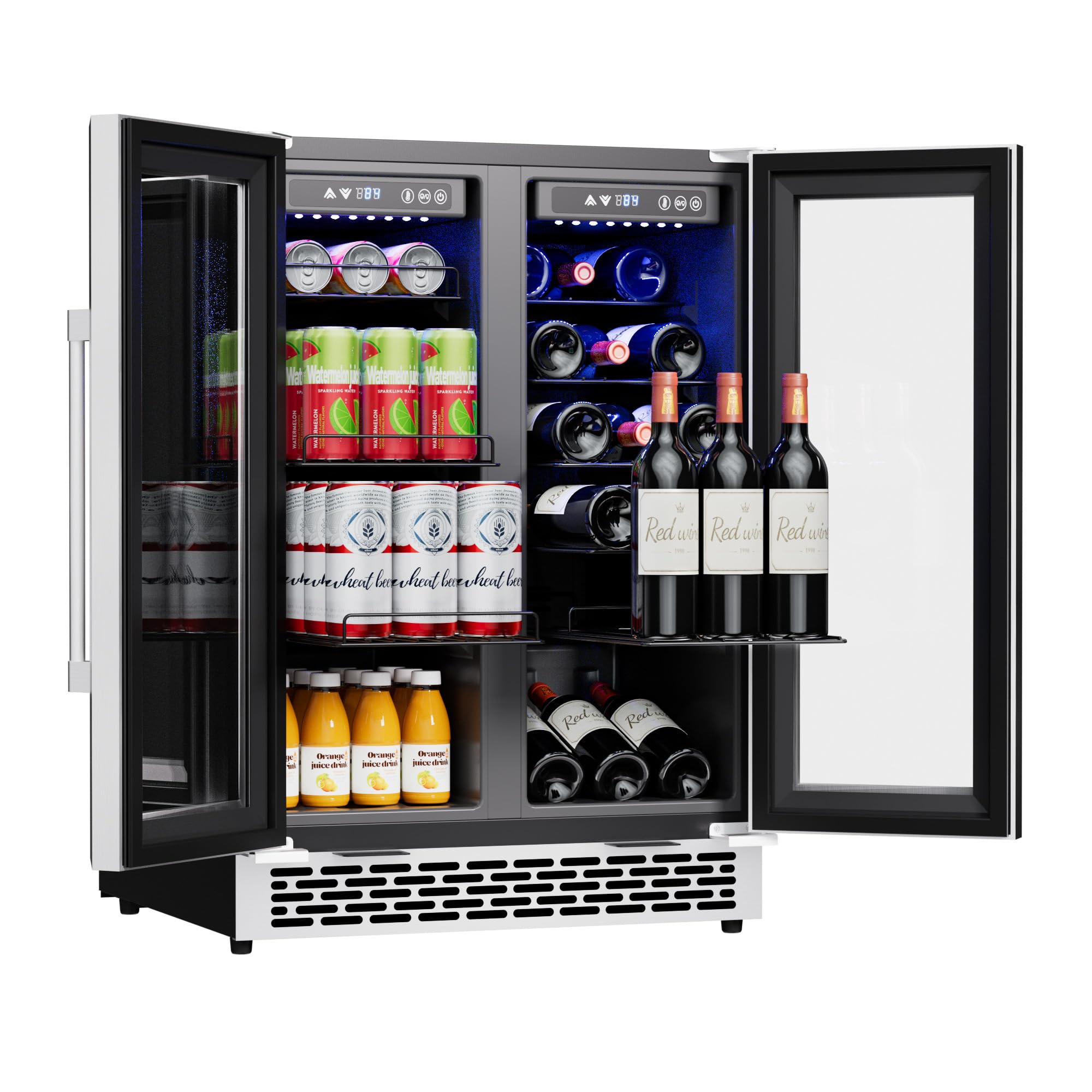 24 Inch Dual Zone Wine and beverage Refrigerator, Holds 90 Cans &amp; 21Bottles