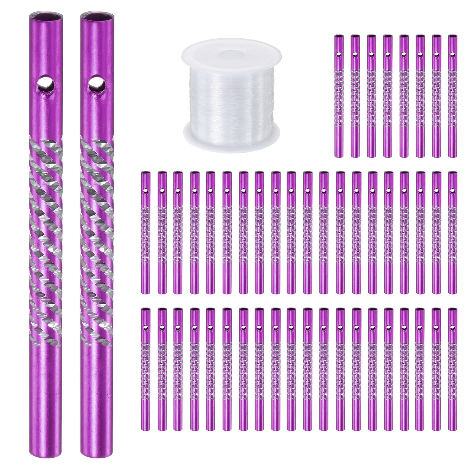 M METERXITY 50-Pack Wind Chime Tubes, Aluminum Wind Chime Empty Tubes with String, Metal Wind Bell for Adults Arts and Crafts/DIY Home Garden Outdoor Hanging Decorations [0.6x8cm, Purple]