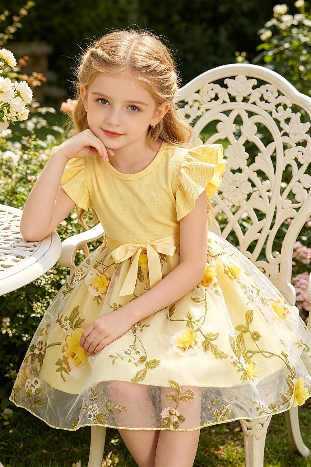 Little Girls Tulle Tutu Dress - Toddler Kids Flutter Sleeve Princess Sundress Casual Summer Outfit Clothes for 2-7Y