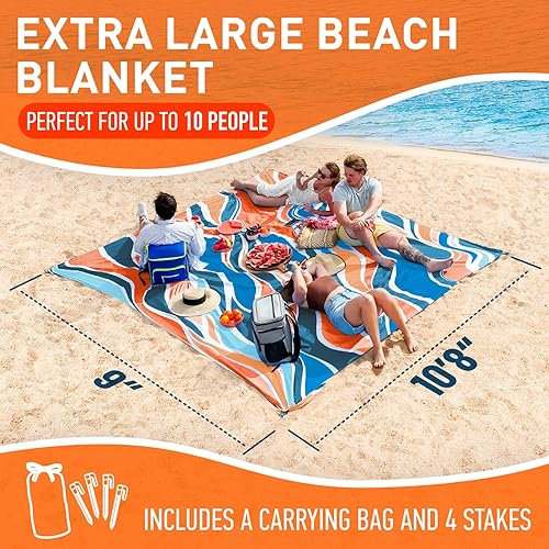 Miniatura 2 de Everlasting Comfort Manta de playa grande impermeable y resistente a la arena, 128 x 108 pulgadas10.7 x 9 pies, tapete de picnic ligero, necesidades