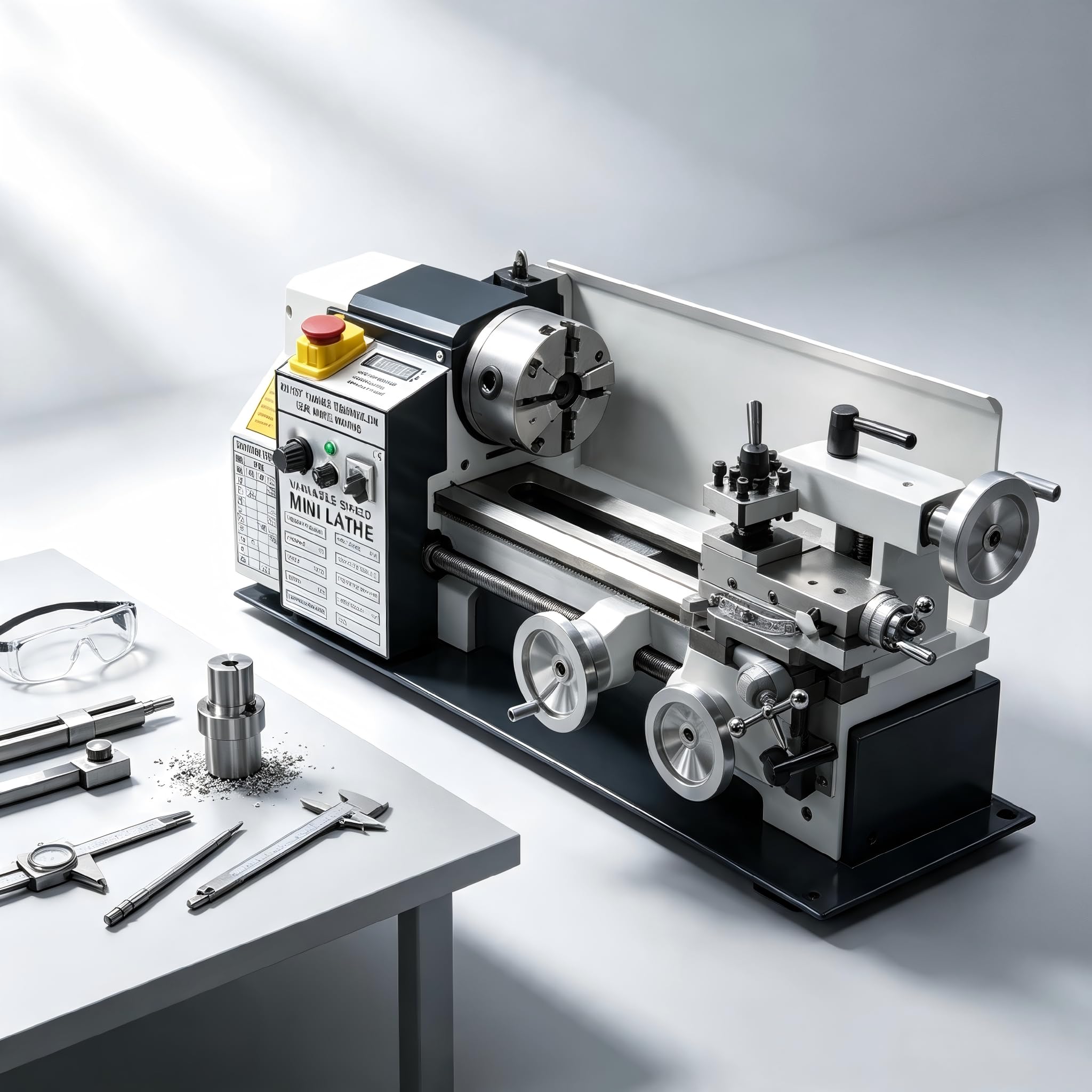 Mini Drehmaschine Metall, Präzisions Tischdrehmaschine mit variabler Geschwindigkeit, Metalldrehbank für Heimwerker Werkstatt, Modellbau & Metallbearbeitung, Kompakte Hobby Drehmaschine (180x350)