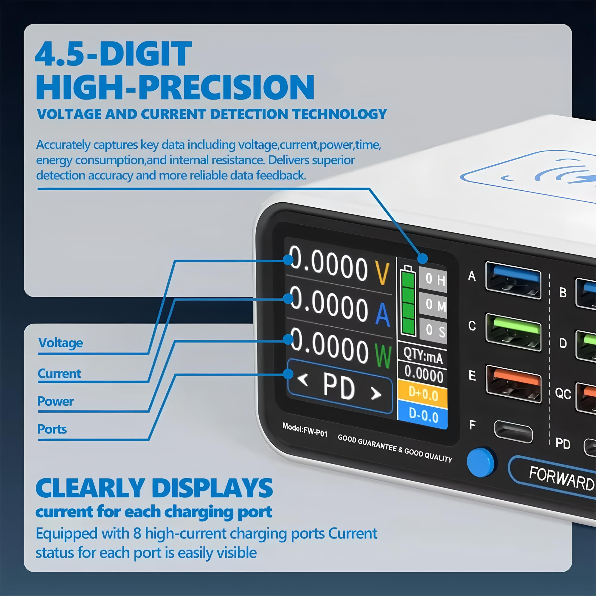 Forward FW-P01 65 W Multi-Port Smart Fast Charger z 8 portami USB