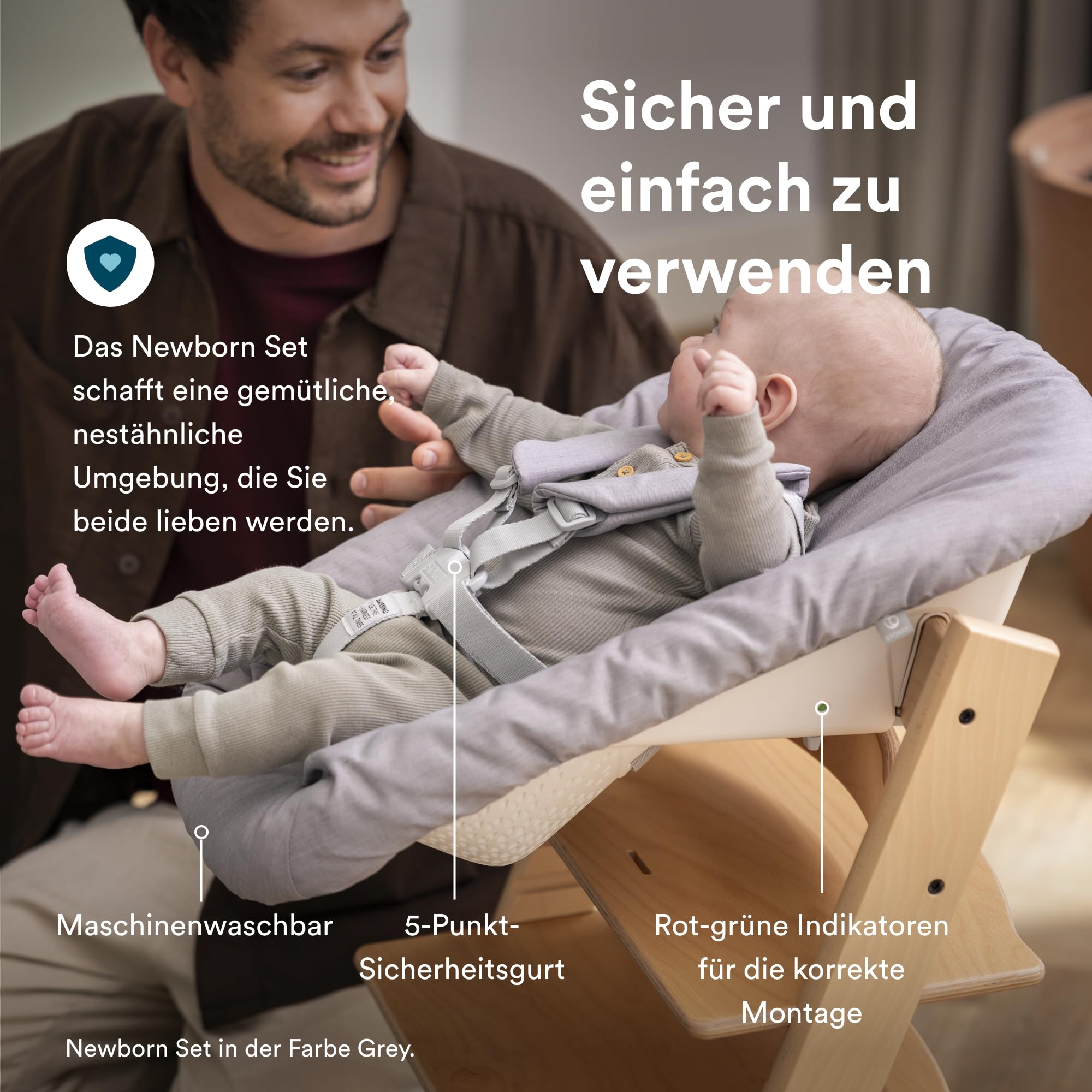 Stokke Tripp Trapp Hochstuhl, Oak Warm Brown/Warm Brown (inklusive Stuhl & Baby Set2) mit Newborn Set - Sicheres, verstellbares, ergonomisches Design