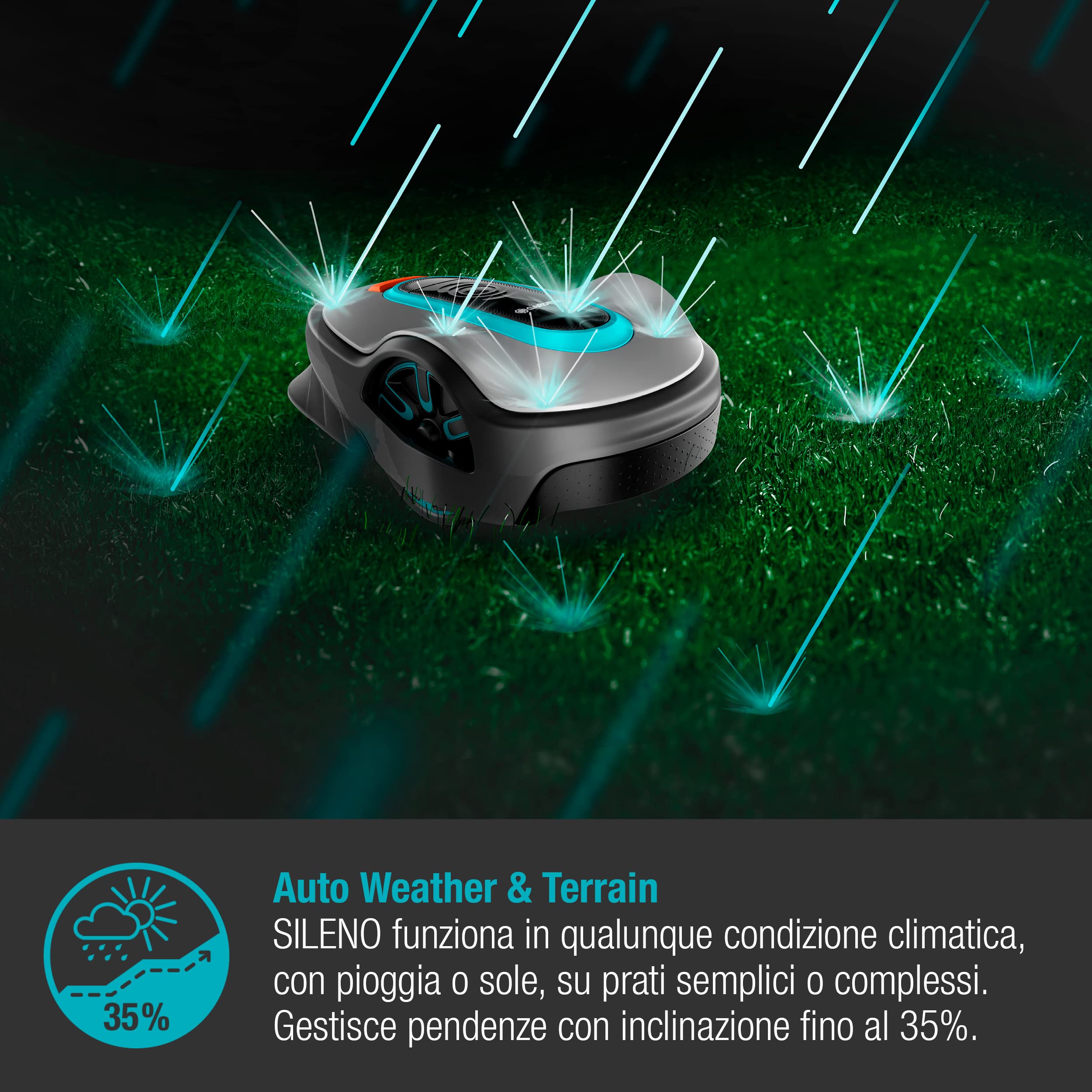 Gardena Sileno Life: Rasaerba per Superfici Erbose fino A 750 M², Funzione Easypassage, Pendenze fino Al 35%, Silenzioso, It-Version (15101-34)