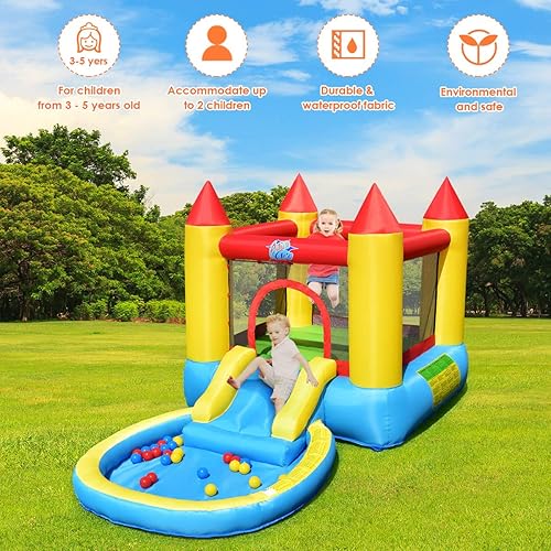 Miniatura 7 de GLACER Casa inflable de salto, tobogán acuático para niños con piscina de salpicaduras, 30 bolas oceánicas, pared de malla protectora, costura
