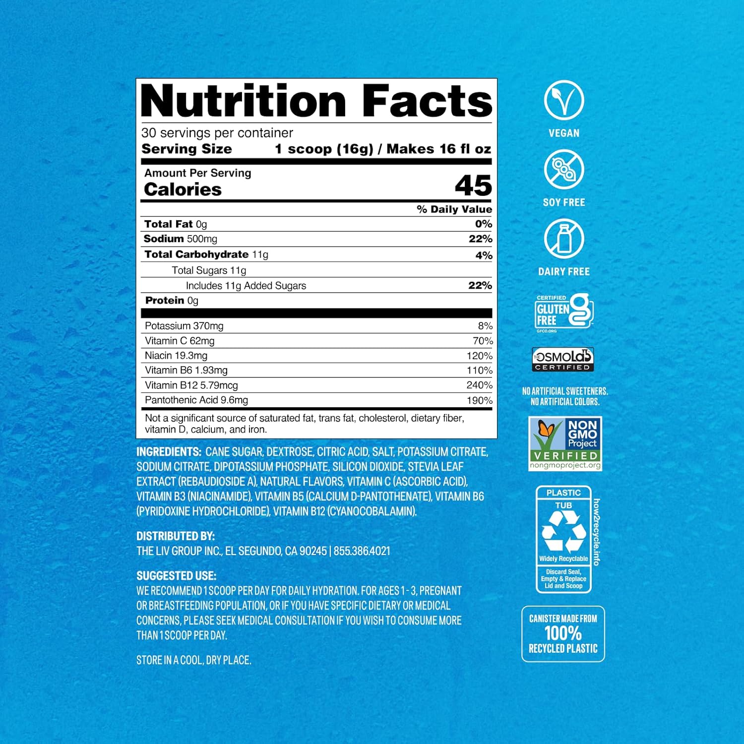 Liquid I.V.® Hydration Multiplier - Lemon Lime | Electrolyte Powder Drink Mix | 1 Tub (30 Servings)
