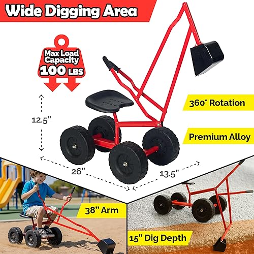 Miniatura 3 de WONKAWOO Monster Wheel - Excavadora de arena para niños, rotación de 360, grúa de metal, retroexcavadora, juguete para playa, excavación de caja de