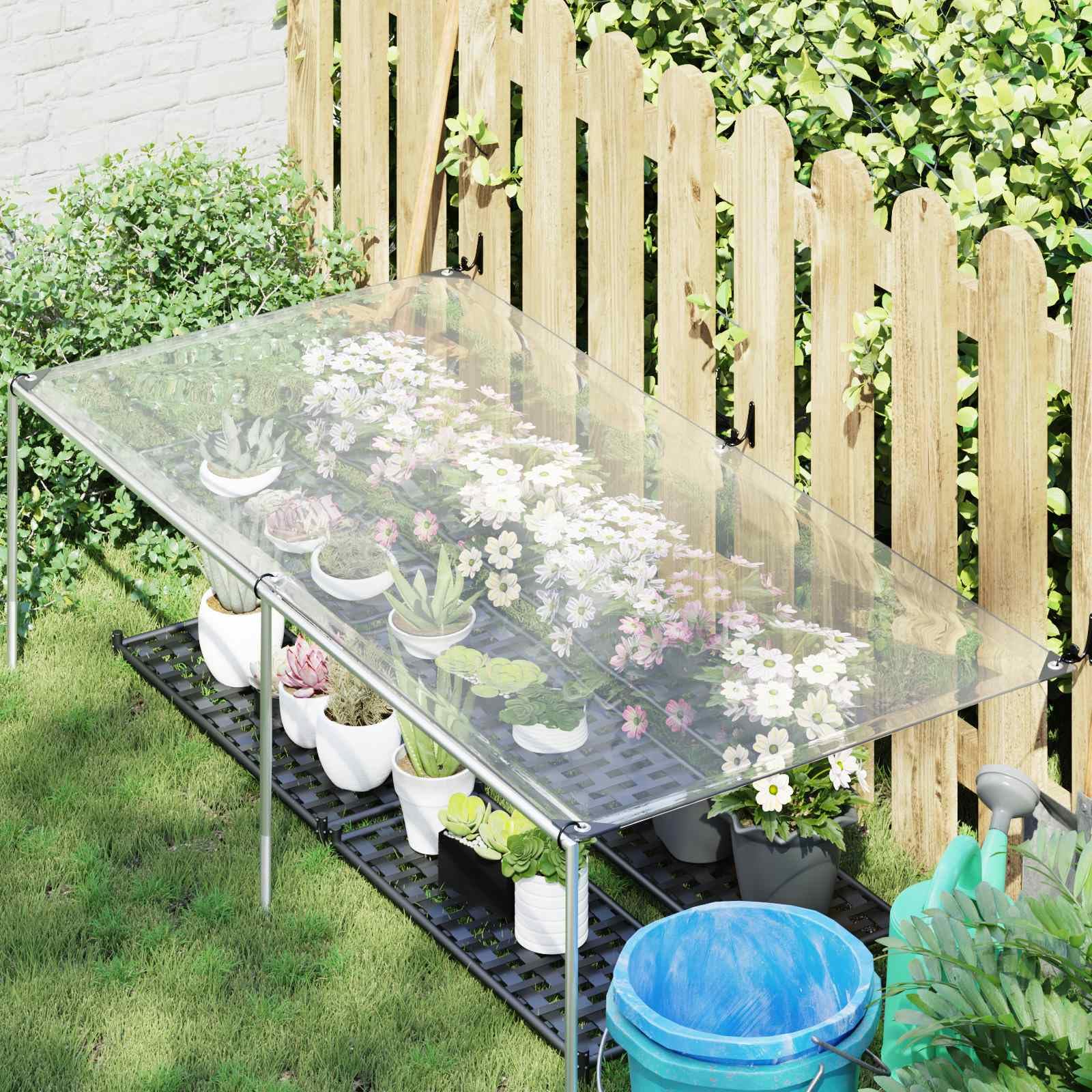 Cubierta transparente para plantas de polietileno, 1 x 2 m, con ojales de aluminio, bordes de cuerda de nailon, para el cuidado del jardín, cubierta de suelo y protección contra malas hierbas