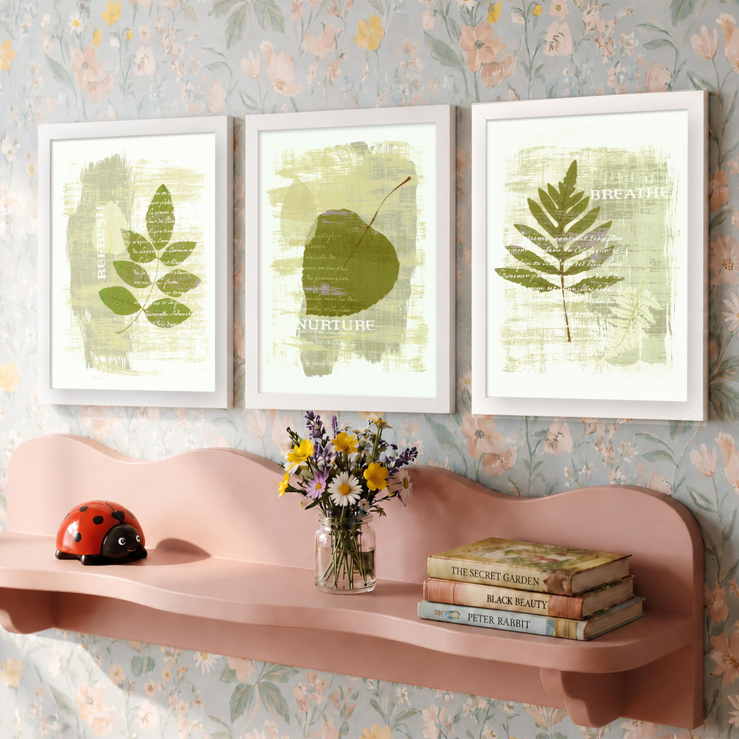 PAINTINGMANTRA - Green Nature Set of 3 White Framed Painting,UV Textured Art Prints, Size (8 x 12 inch), A4