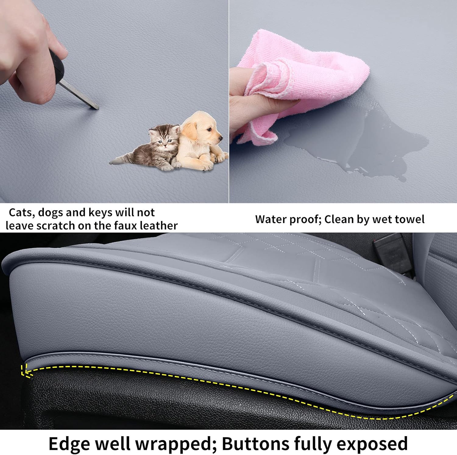 LUCKYMAN CLUB Chevy Silverado/Sierra X04-S3 Front Seat Cover, Fit 2007-2026 1500/2500HD/3500HD Crew, Regular, Double/Extended Cab with Water Resistant FauxLeather (Front only, Gray)