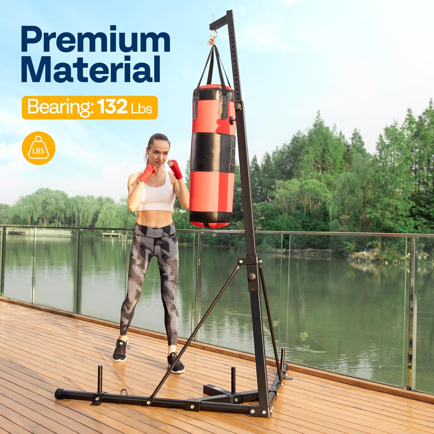 VIVOHOME Height Adjustable Foldable Heavy Duty Boxing Punching Bag Stand Steel Sandbag Rack Freestanding Up to 132 lbs for Home Fitness Stable