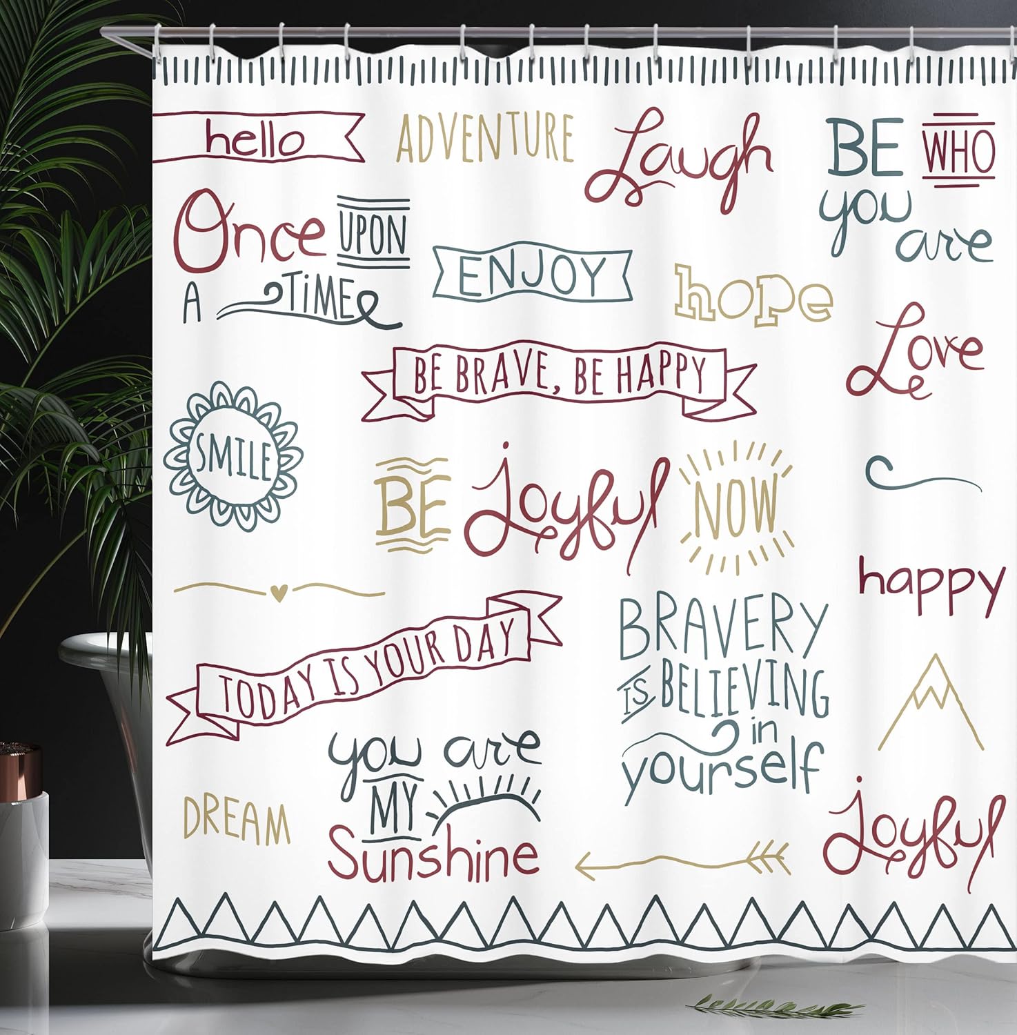 Ambesonne Adventure Shower Curtain, Various Words on Happiness and Self Value Uplifting Phrases Being Who You are, Cloth Fabric Bathroom Decor Set with Hooks, 69" W x 70" L, Chestnut Brown