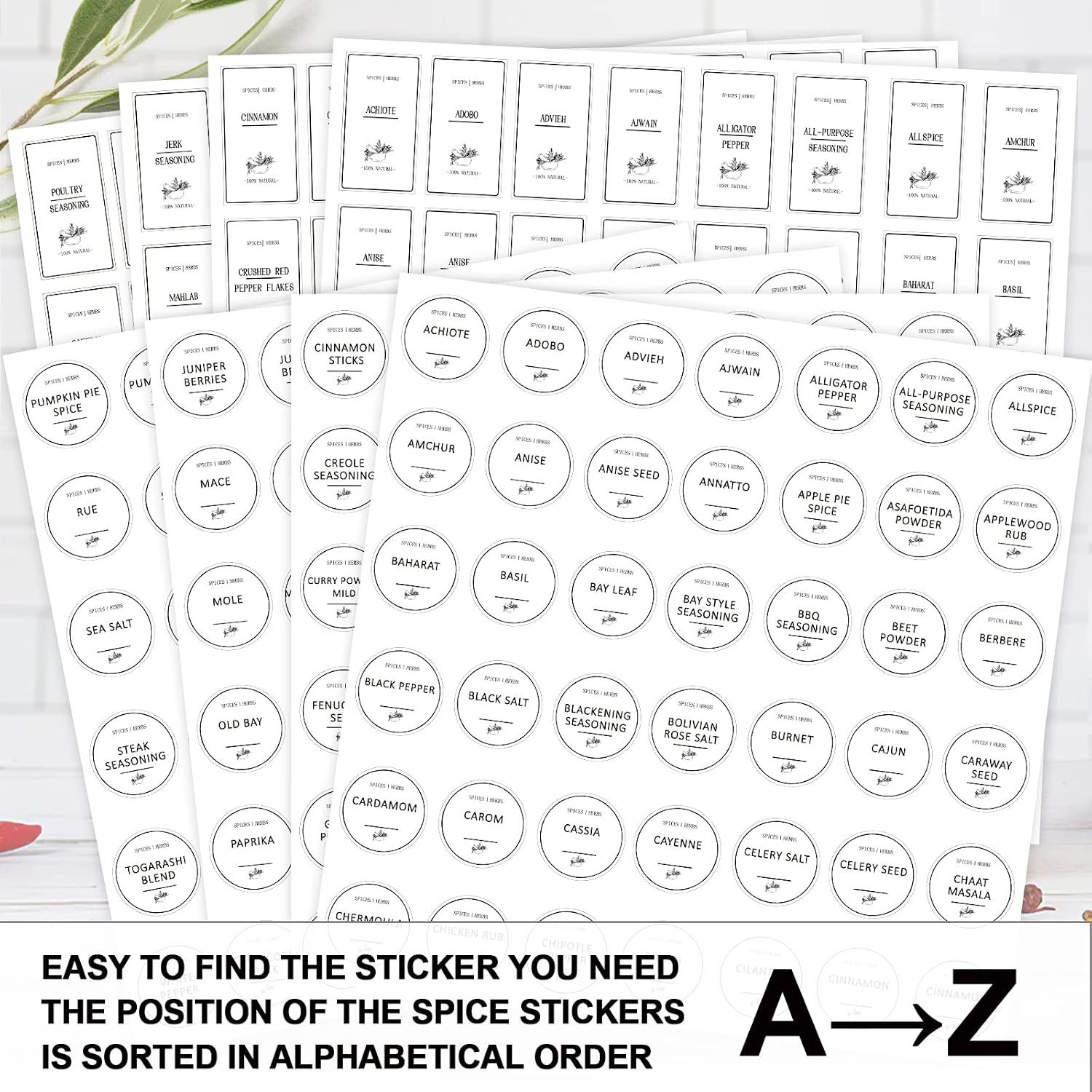 GMISUN Spice Labels Preprinted, Super Value Pack 380 Waterproof Spice Labels Stickers for Kitchen Organization, Modern Minimalist Label Stickers for Spice Jars, Mason Jars, Cruet Container