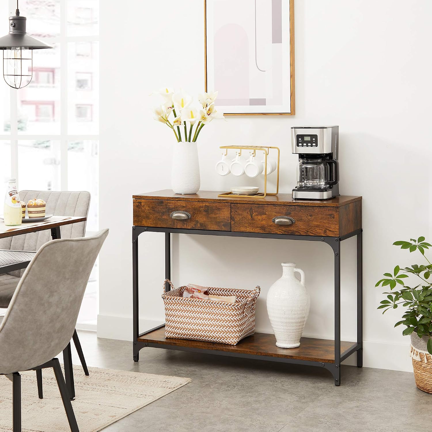 Industrial Console Sofa Table with Drawers