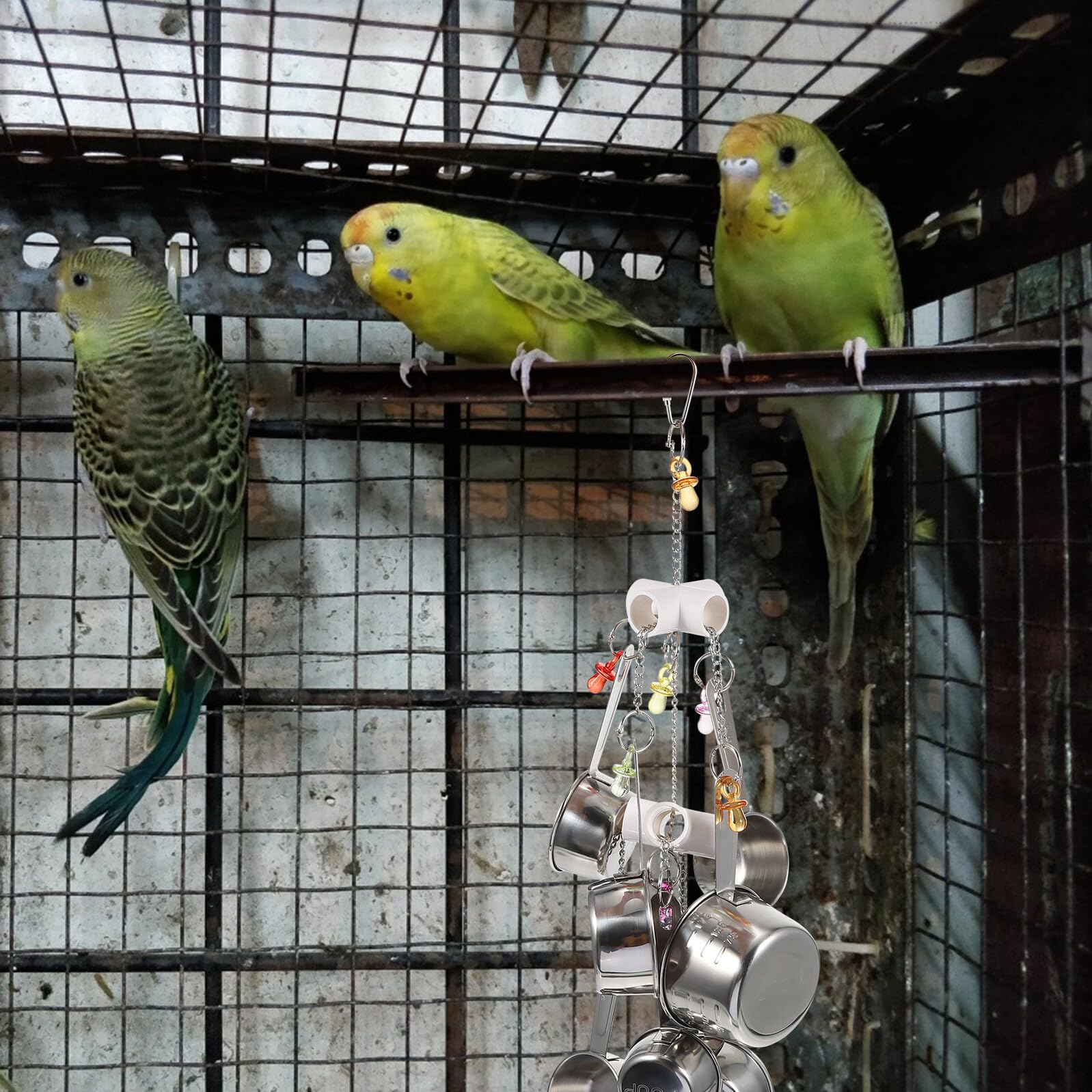 TEHAUX Vogelspielzeug Kauspielzeug zum Aufhängen aus Edelstahl, 1 Stück | Papageienkäfig Zubehör, Geeignet für Spiel und Knabbern, mit Sitzstange für Vögel