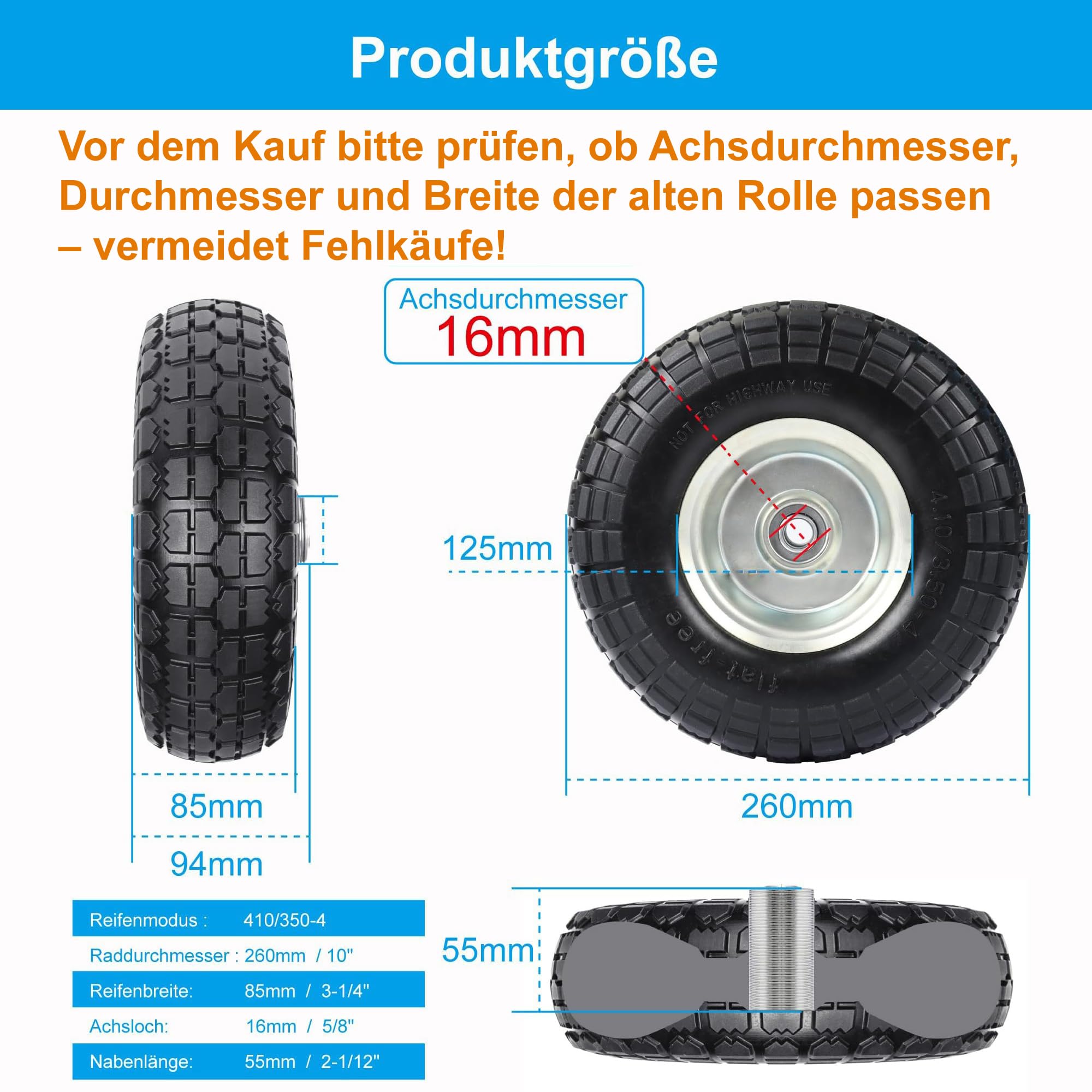 RUOTE IN GOMMA UNIVERSALI 2X PER CARRELLO CON CUSCINETTO 4.10 / 3.50 - Foto 2