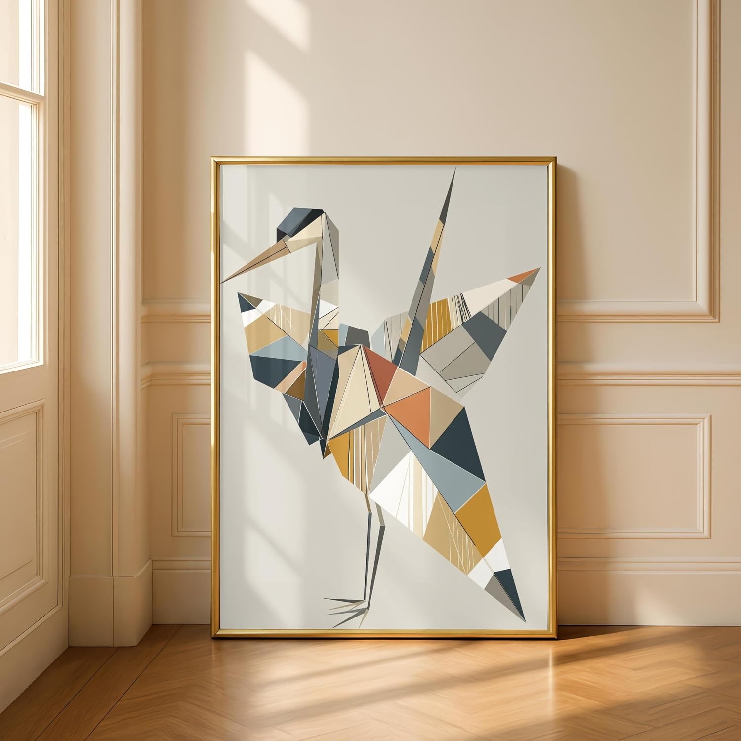 Kitchco Geometric Crane Wall Art Print, Origami Bird Poster, Mid Century Modern Abstract Heron Decor in Mustard Navy and Rust - 12x18 in (30x45 cm) image 3