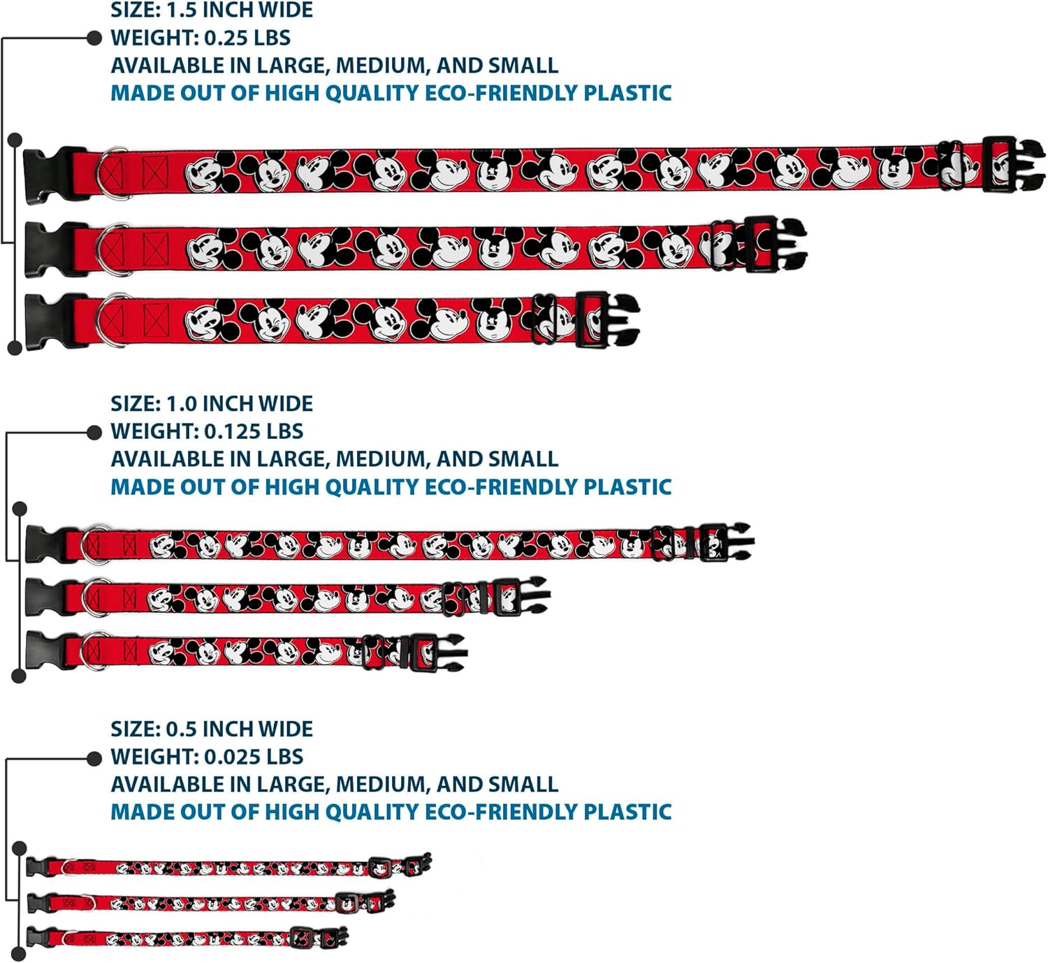 Buckle-Down Mickey Mouse Expressions Red/Black/White Plastic Clip Collar, Wide Large/18-32"