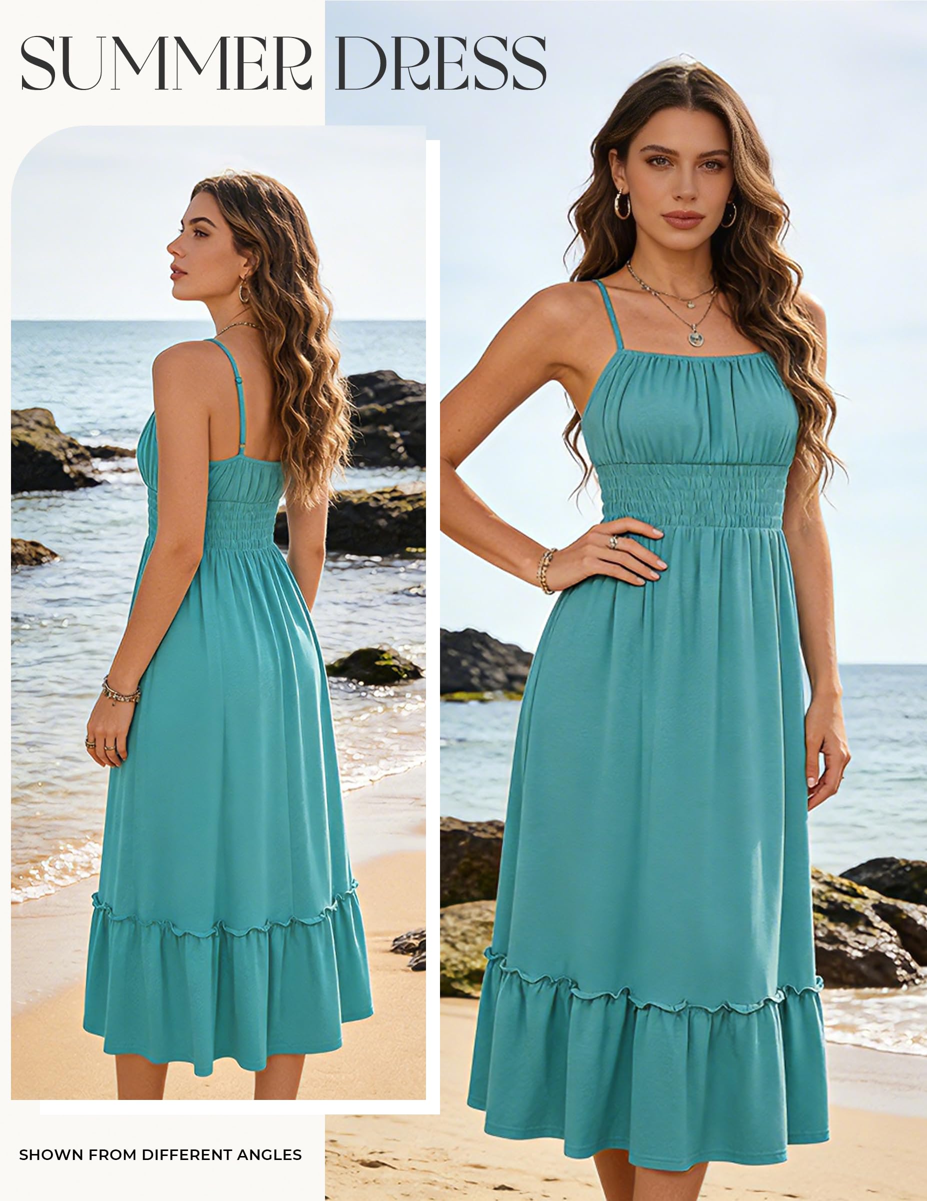 GRACE KARIN Robe longue d'été 2025 sans manches à bretelles spaghetti style bohème avec poches pour femme