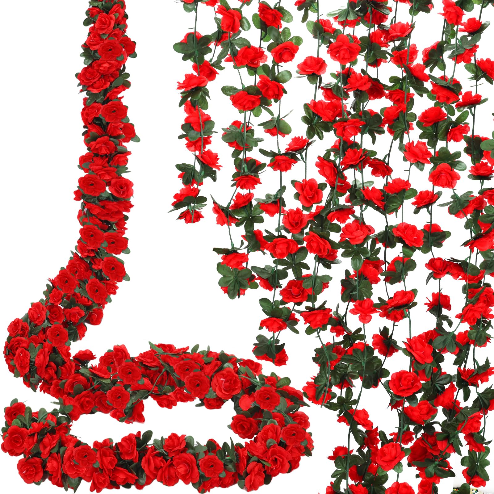 CEWOR 10pcs 82 FT Artificial Flower Garlands, Rose Vines Faux Silk Floral and Leaves, Hanging Rose Garland for Room Decor Wall Backdrop Wedding Arch Party Background