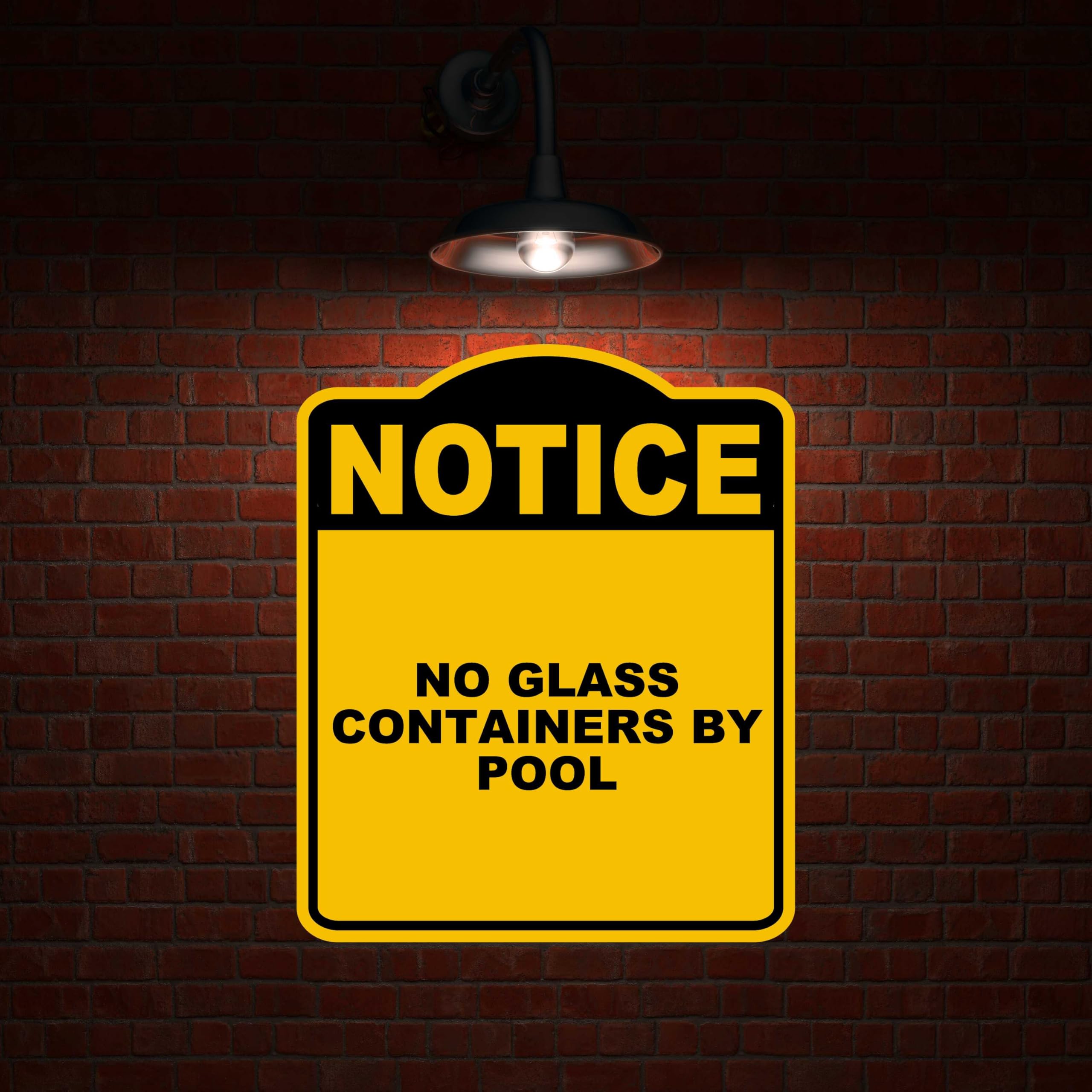 NO GLASS CONTAINERS BY POOL Notice Yellow Black Aluminum Composite Sign 20 x 24 inches