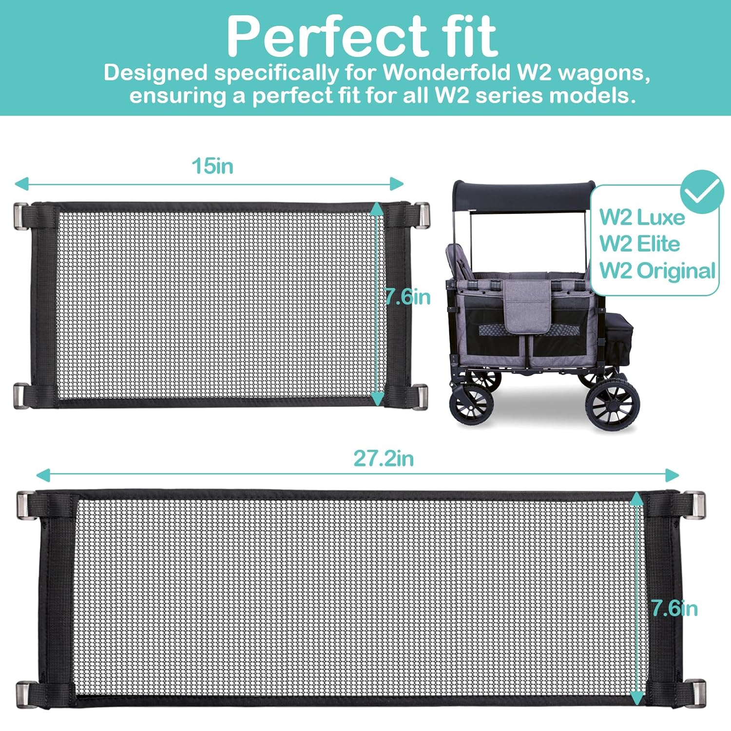 4-Sided Shade Net Stroller Compatible with WONDERFOLD Wagon - 360 Degrees Coverage, Lightweight Mesh Sides for Ventilation and Visibility - Fits for W2 Original, W2 Luxe & W2 Elite - Black