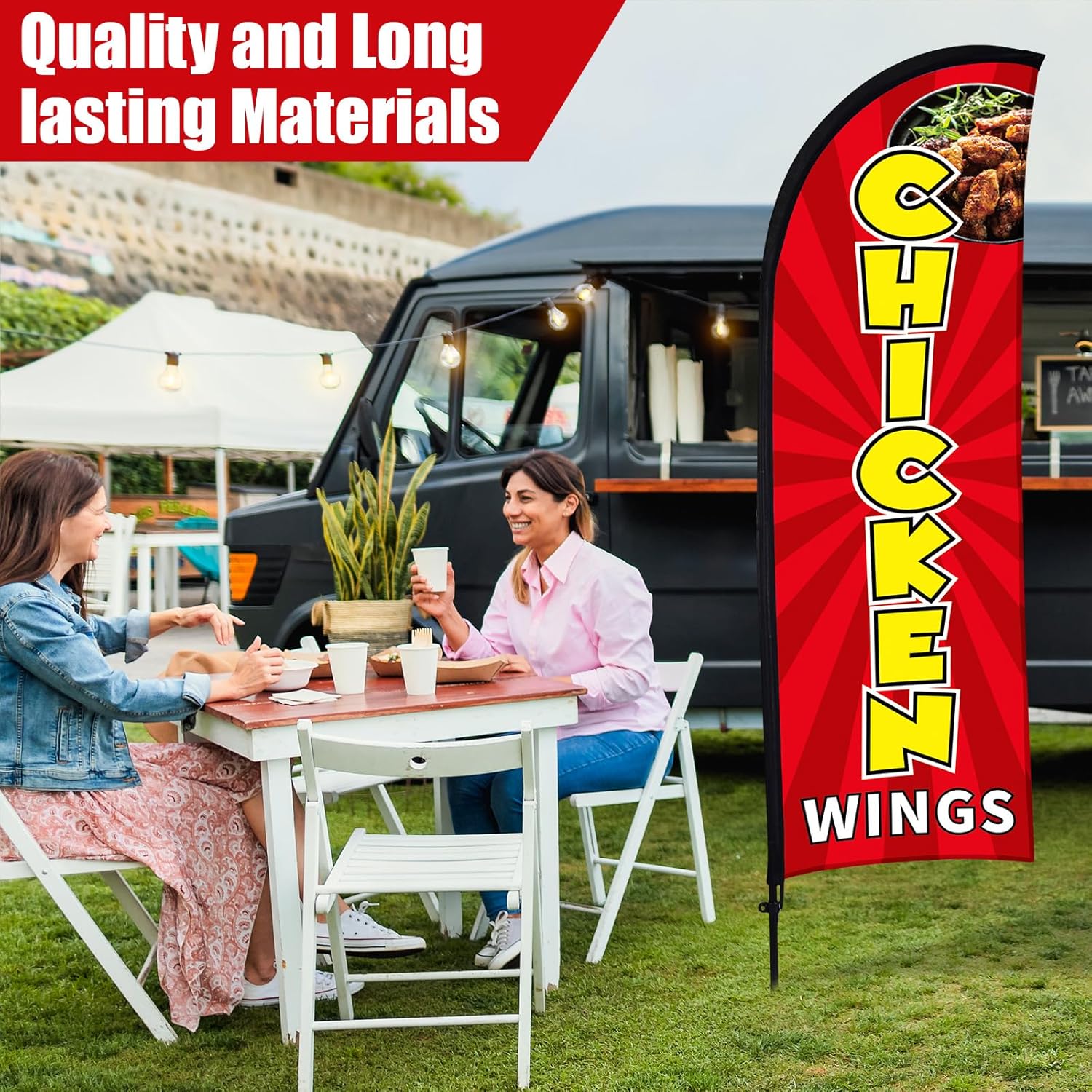 Buryeah 2 Sets Chicken Wings Feather Flag Kit 7ft Swooper for Advertising with Flagpole Ground Stake Portable Bag Feather Flowers Signs Banner for Business Outside Ground