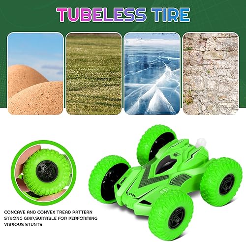 Miniatura 4 de Autos de acrobacias a control remoto para niños de 6 años de edad, juguetes RC con luces 4WD 4WD 2.4Ghz de doble cara giratoria de 360 RC camión