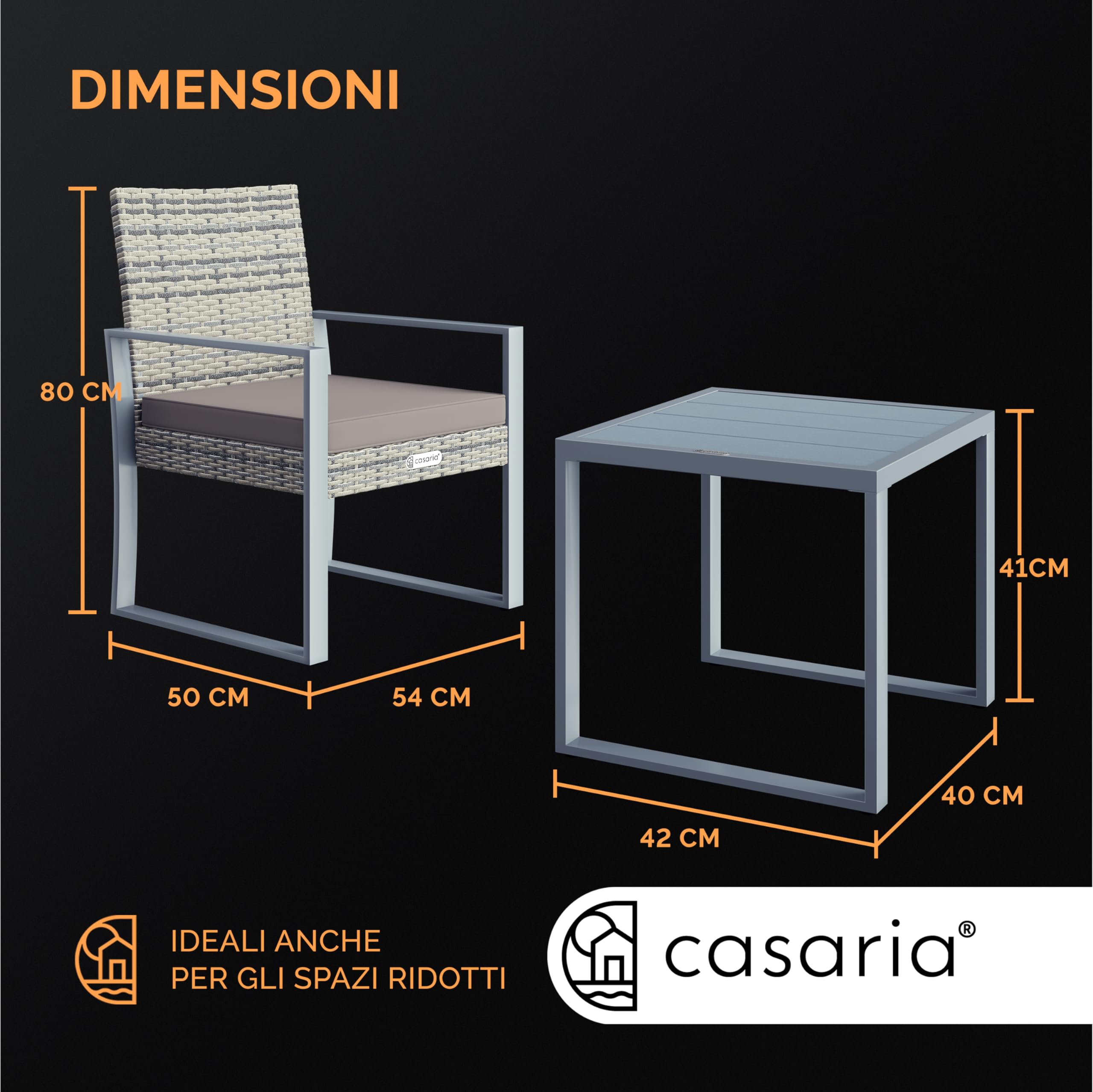 Casaria Mobili Giardino Polyrattan Robusto Tavolo WPC 160kg 2 Sedie Regolabili Cuscini Terrazza Balcone Lounge Set