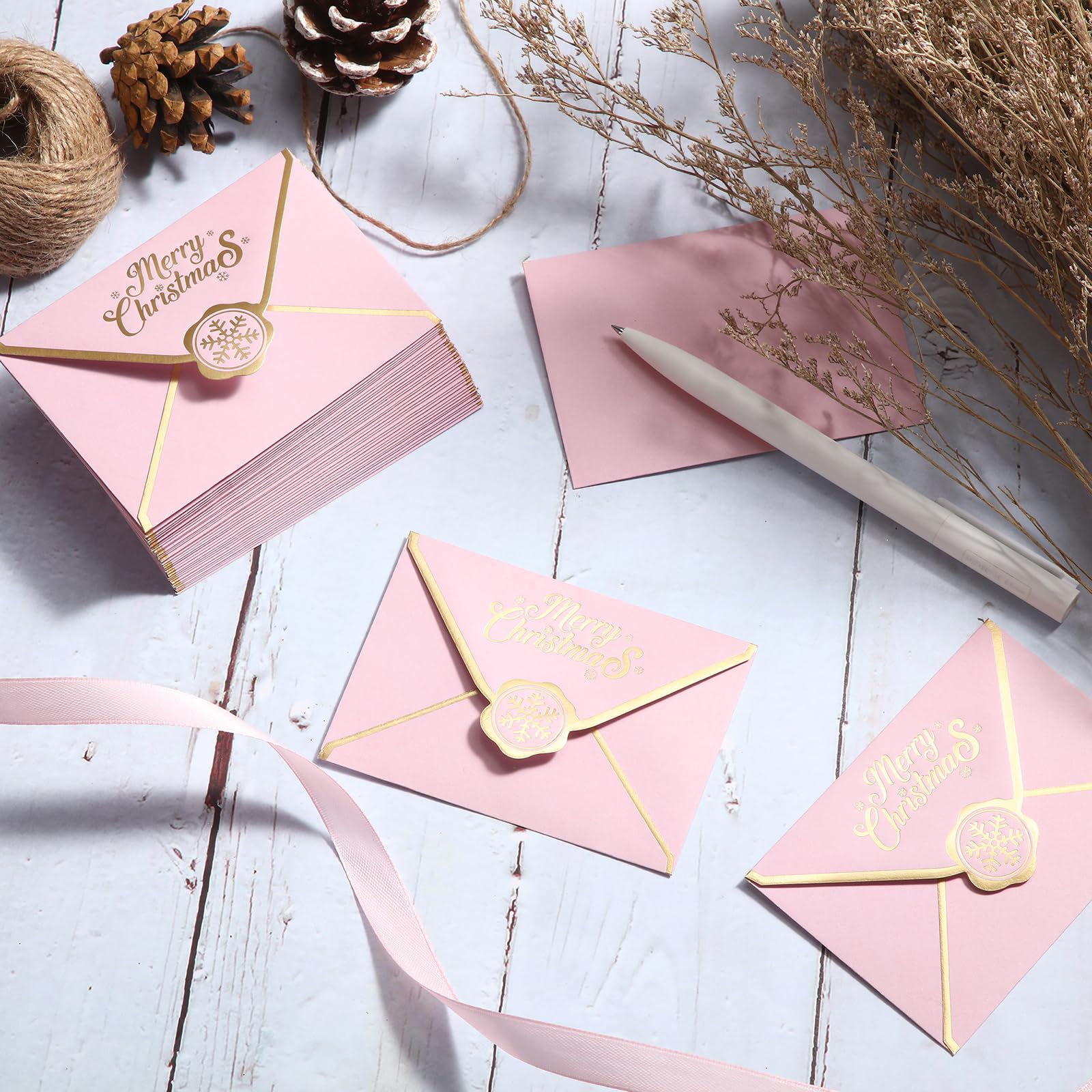 50 sobres para tarjetas de regalo de Feliz Navidad, a granel, mini fundas para tarjetas de regalo de vacaciones, con borde dorado para notas, tarjetas de crédito, invitación, Navidad, vacaciones,