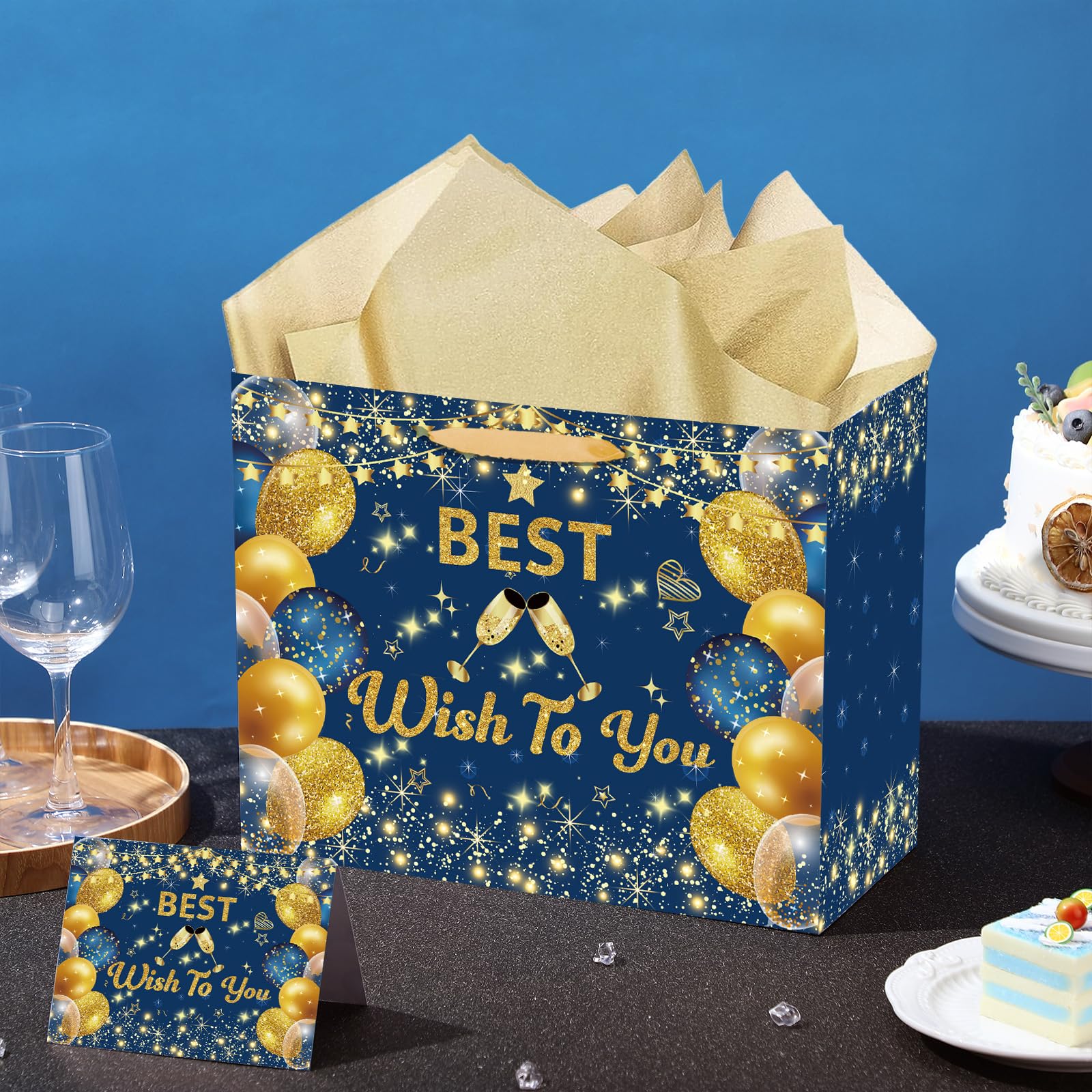 Retirement Gift Bag Set With Card & Tissue - Blue Silver Theme For Coworker Farewell Party Decor - View #9