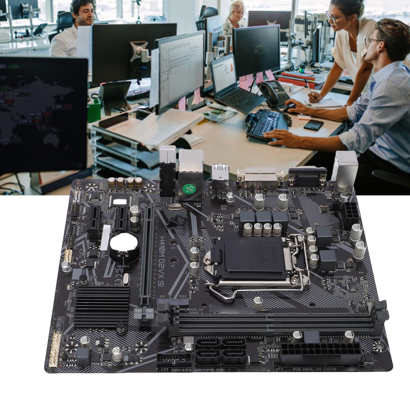 GOWENIC Płyta Główna Komputera H410M D2VX SI, Płyta Główna LGA 1200 DDR4 DIMM M ATX z Wyjściem DVI i VGA, Serial ATA III, USB 3.2, USB 2.0, Gniazdo PCIE X16
