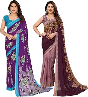 SAREES Women's Printed Georgette Saree With Unstitched Blouse Piece (Pack Of 2) -P2_1813_7_1108_3