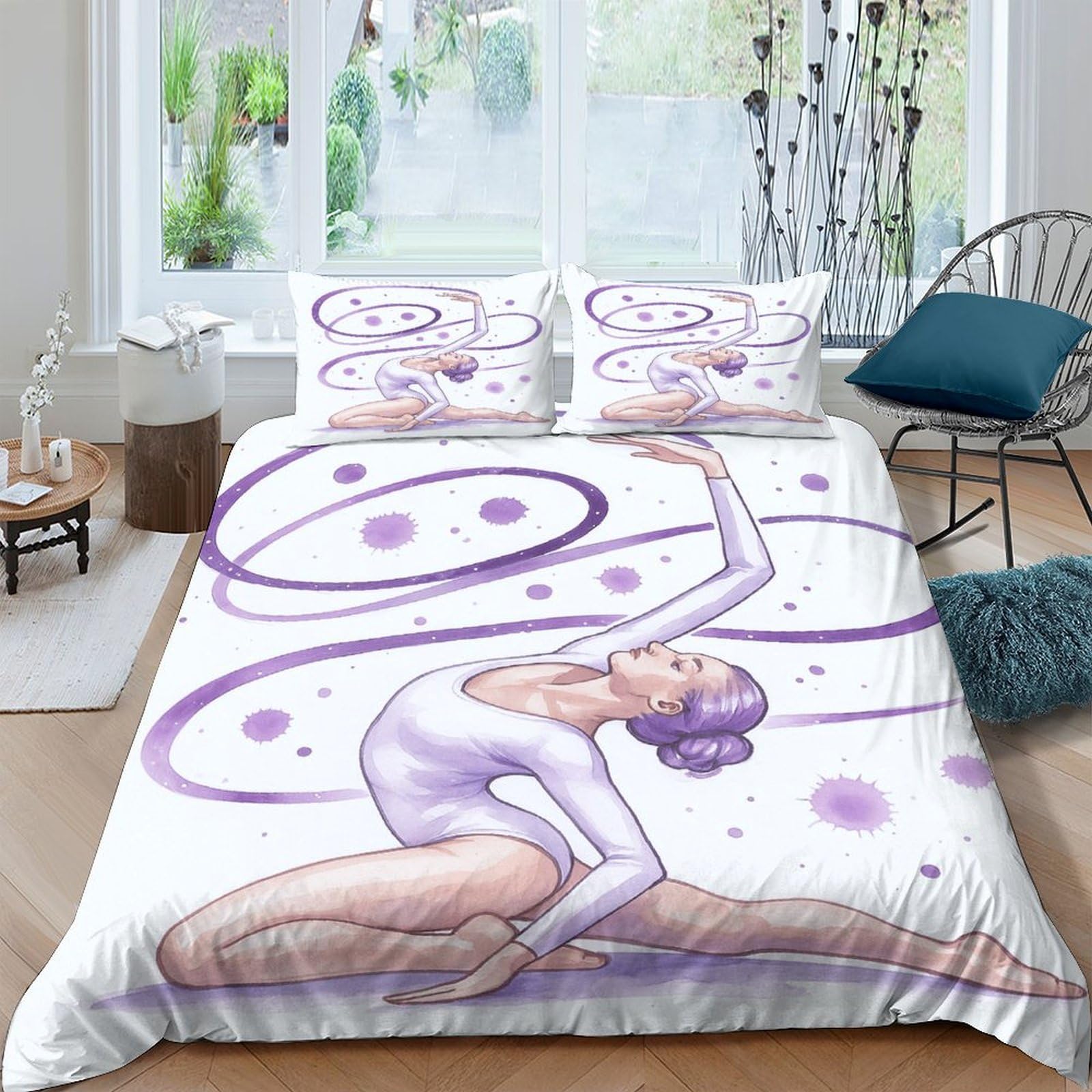 Ctjqhvkz Style-10 3D Printed Rhythmic Gymnastics Fitted Sheet Microfiber Soft Purple Ballet Dance Mattress Cover Bedroom Decor Single（135X200cm）