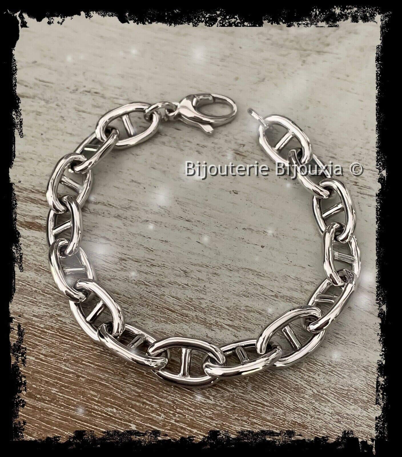 Bracciale in maglia marina 20 cm, argento massiccio 925/1000 rodiato, Taglia unica, Argento sterling