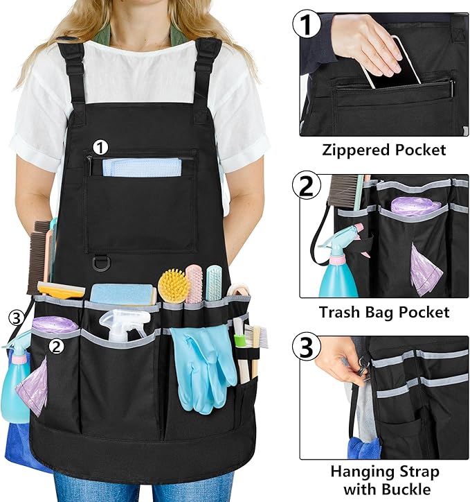 Eine Schürze schützt deine Kleidung und hat Taschen.