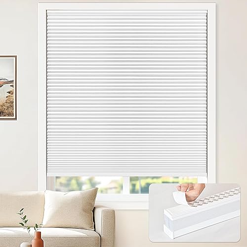 LazBlinds Cordless Cellular Blinds, No Drill Blackout Honeycomb Shades for Indoor Windows, Insulated UV Protection Cellular Shades, Easy Inside Mount, 26" W x 48" H, White