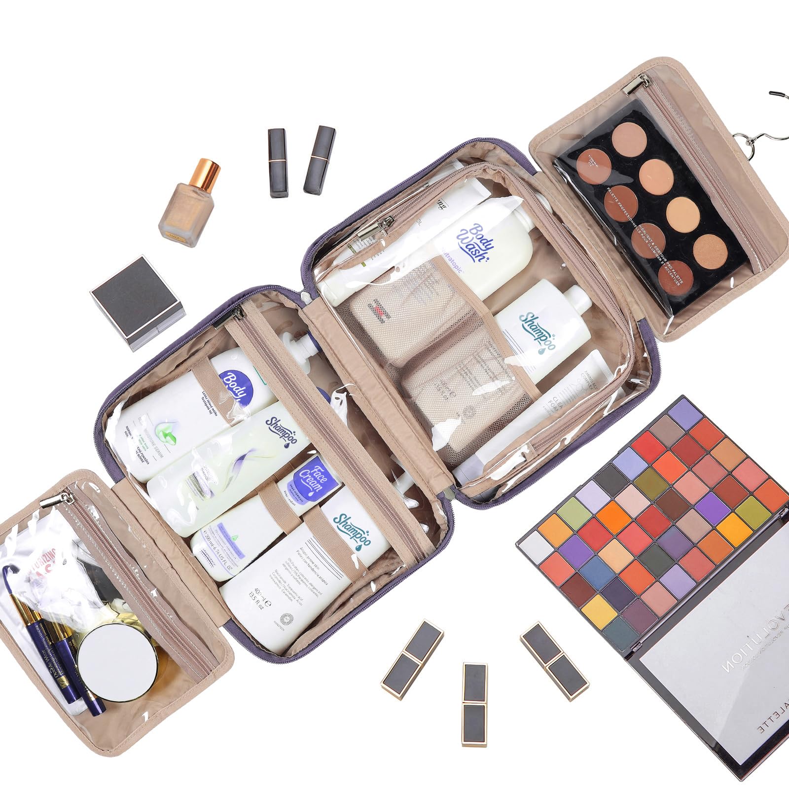 NISHEL Beauty case di grandi dimensioni per donne, organizer da viaggio, astuccio per trucchi da appendere per accessori, cosmetici, articoli da toeletta