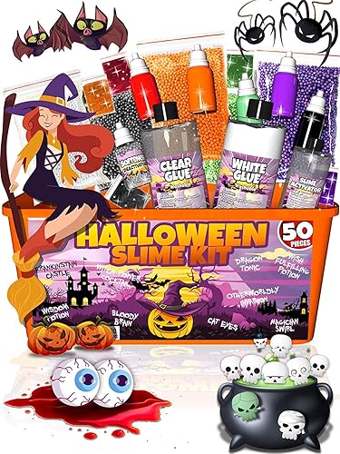 Kit de slime espeluznante para niñas y niños 50 piezas de suministros para hacer limo Pegamento de limo, activador, brillante, espeluznante,