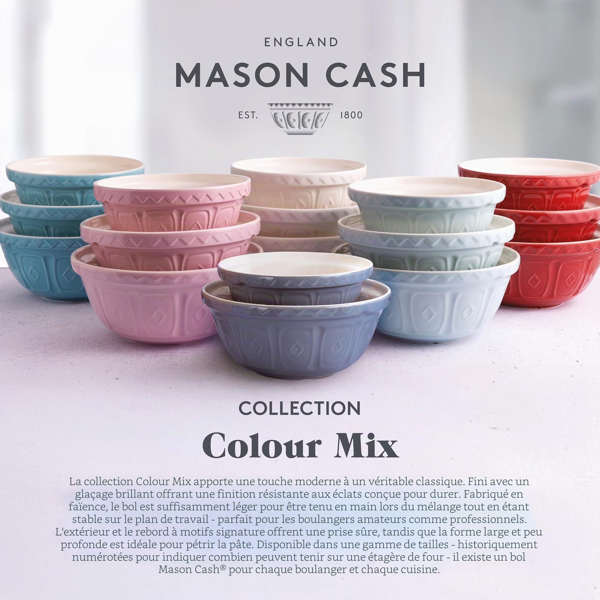 Mason Cash Colour Mix Saladier S18 en faïence de 26 cm de diamètre, Couleur Bleu poudré, résistance à l’écaillage