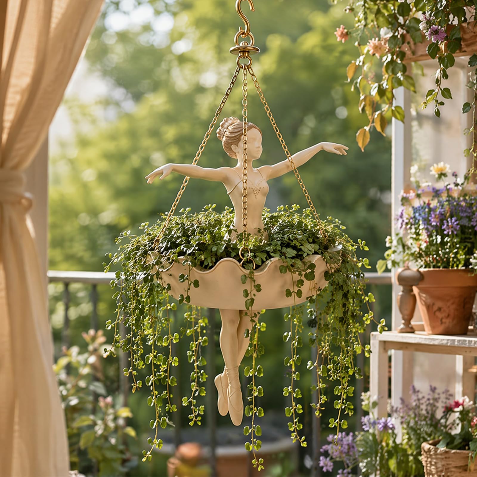 Ballet Dancer Hanging Planter – Weatherproof Resin Ballet Girl Figure