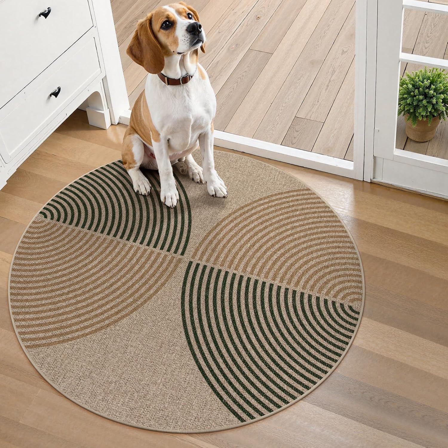 Lahome Modern Rainbow Round Rug 3ft, Circle Indoor Outdoor Rugs for Entryway Patio Washable Easy Jute Rug, Farmhouse Non Slip Small Round Rugs for Bedroom Porch Living Room Decor 3' Round Nature/Bi-color Rainbow