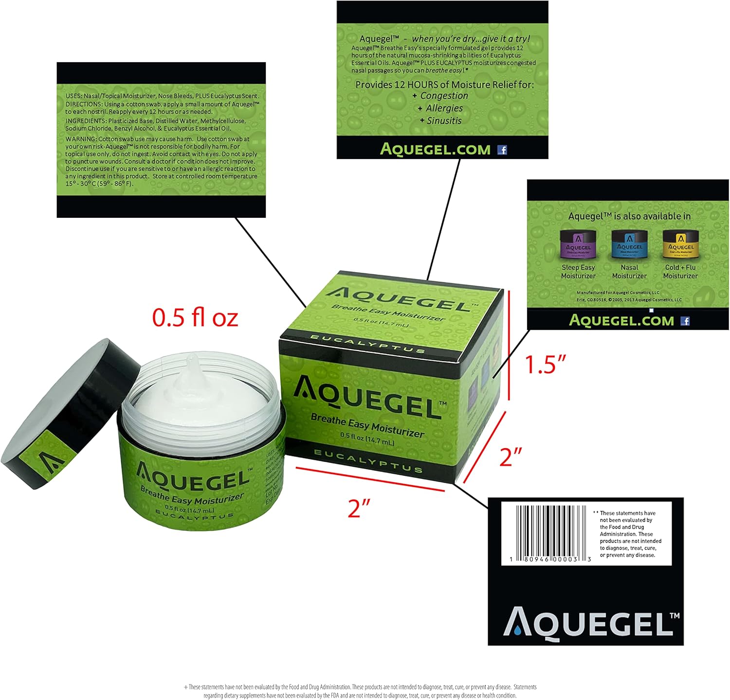 Aquegel Value Pack (Qty 4) Nasal Moisturizer + Eucalyptus (Breathe Easy), 12-Hour Nasal Dryness Relief, Water Based Nose Gel, Oxygen Therapy, Dry Nose, Nasal Dryness, Nosebleeds, Natural Decongestant