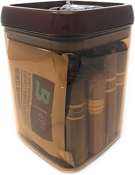 Easy Open Acrylic Jar Humidor w/UV Protection for Short Nub Style Cigars up to 5" with Boveda 69% Humidity System Holds up to 20 Cigars