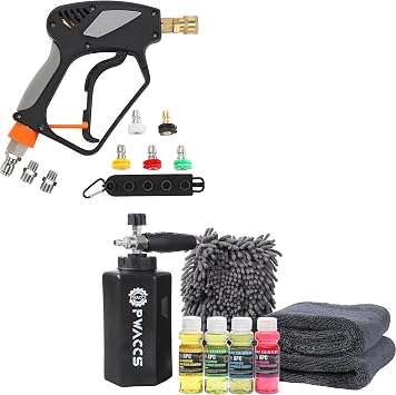 PWACCS Pressure Washer Gun with Swivel, Short Power Washer Gun with 3/8 Quick Connector, M22 14mm /15mm Fitting, Foam Cannon for Pressure Washer, Car Wash Kit with Soap, Snow Foam Blaster 1.5 Liter