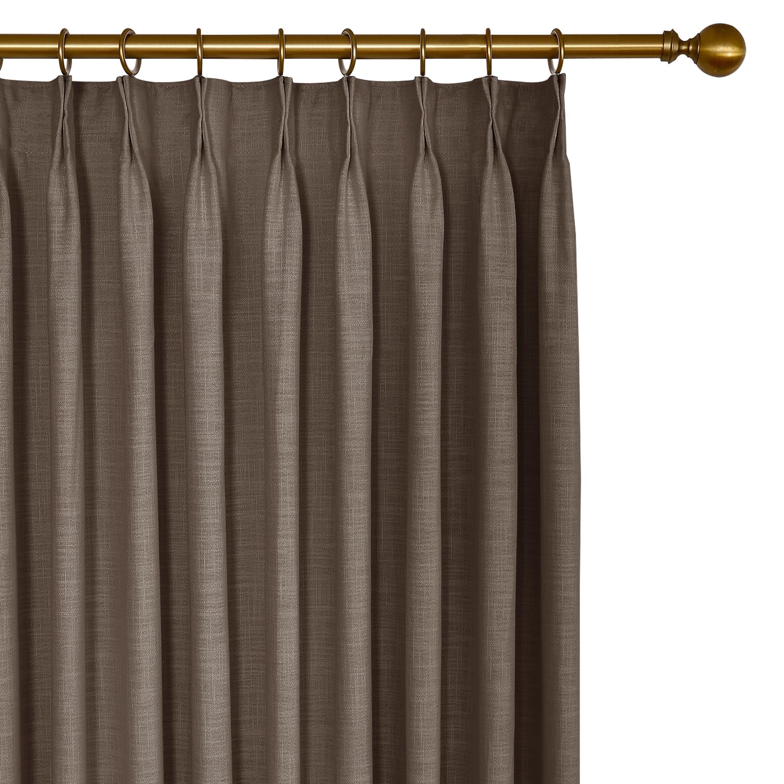 Cortinas opacas de lino gris pardo de 96 pulgadas, 2 paneles plisados para oscurecer la habitación, 100% bloqueo de luz, tela texturizada para dormitorio y sala de estar, 40 pulgadas de ancho x 96