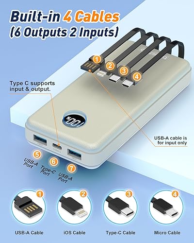 Miniatura 2 de Cargador portátil de batería  Batería portátil de teléfono de 37000 mAh con 4 cables integrados, batería de carga rápida de 22.5 W, compatible con